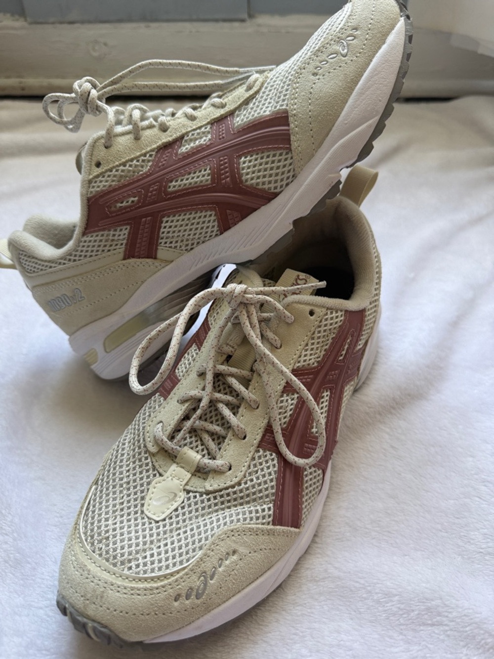 Asics Beige Sneakers with Dusty Rose Stripes